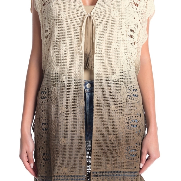 NWT: Ombred Tie Front Crocheted Vest - Picture 6 of 7